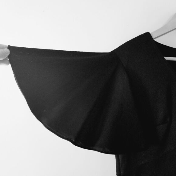 𝅺vintage 1970's Midi Black Flutter Fairie Sleeve Dress Size Medium - Picture 3 of 10